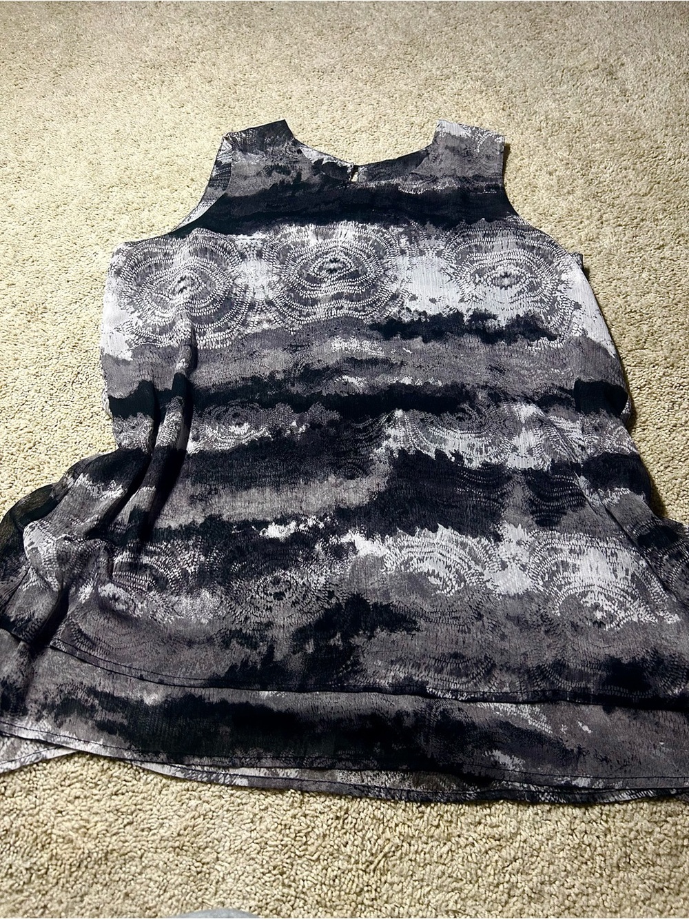 Black Gray Abstract Layered Sleeveless Tunic Blouse